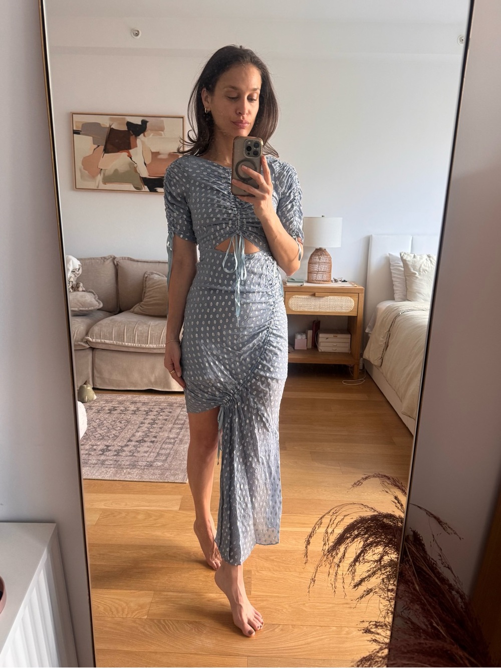 Blue Asymmetrical Ruched Dress